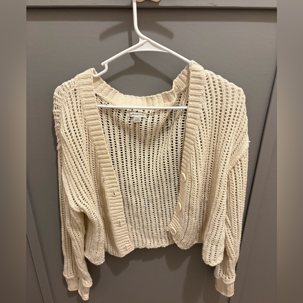 American Eagle Outfitters Cream Open-Knit Cardigan